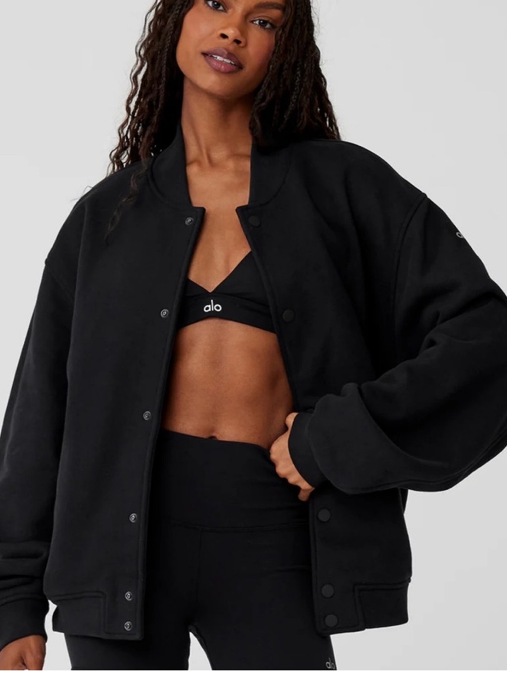 Alo Yoga Black Renown Varsity Jacket size Small NWT